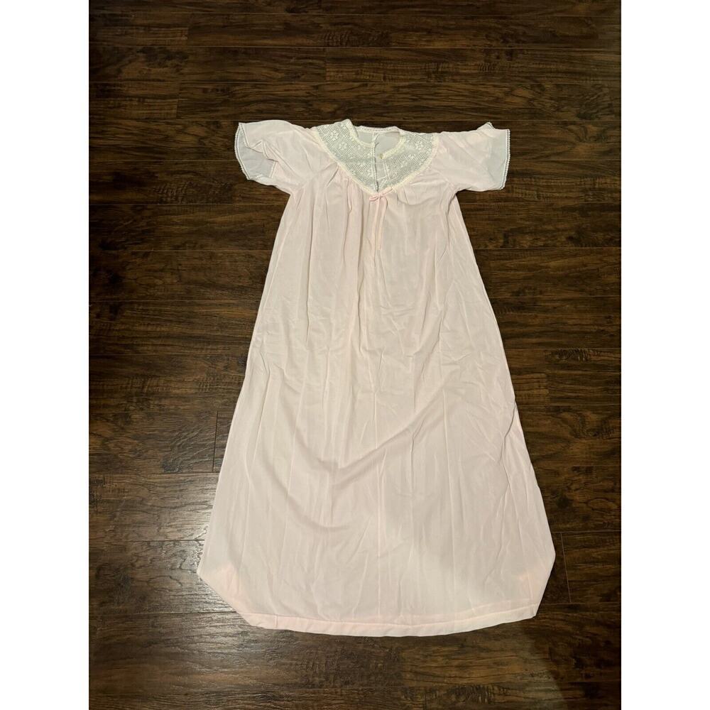 Vtg ILGWU Sz M Pink Nylon Nightgown Lingerie Womens